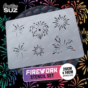 Firework Stencil Set – Reusable Mylar Stencil for Kids Face Painting, Airbrushing, Crafts and Cake Decorating – Flexible & Durable