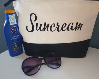 Suncream bag Large holiday  bag Suncream pouch Pool bag Beach toiletry bag Suncare gift