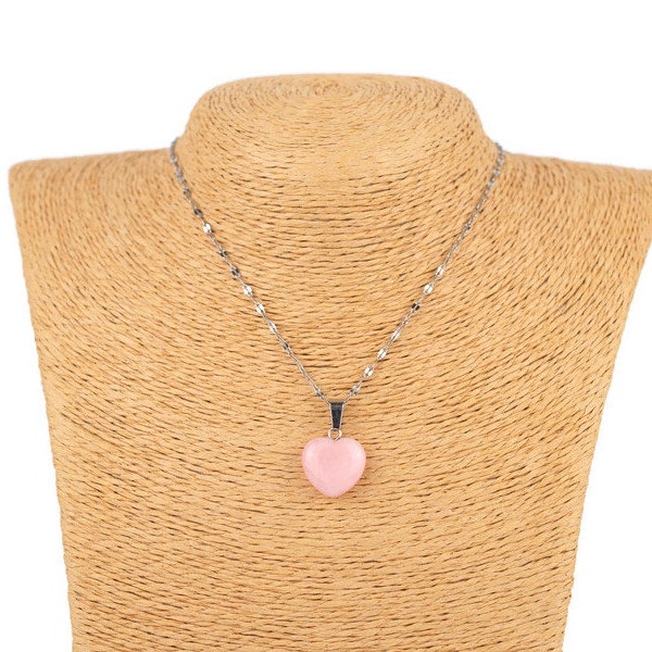 Collier Cœur en Rhodochrosite - Élégance Naturelle et Douceur Vibrante