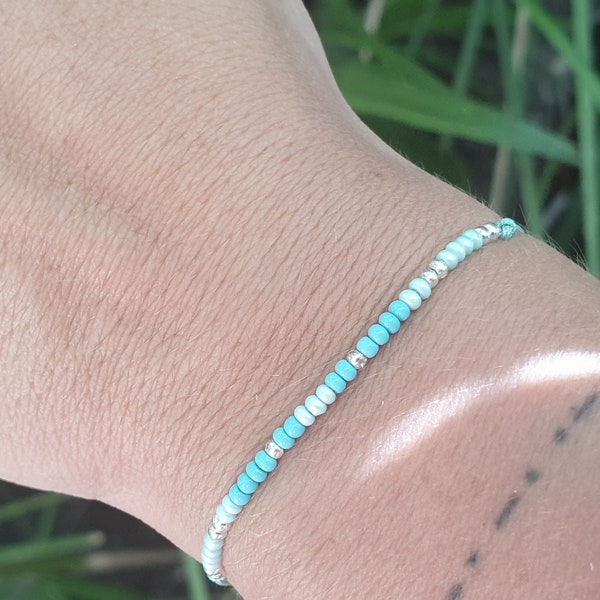 Bracelet d'été Bohème Bleu et Vert minimaliste en perles rocailles