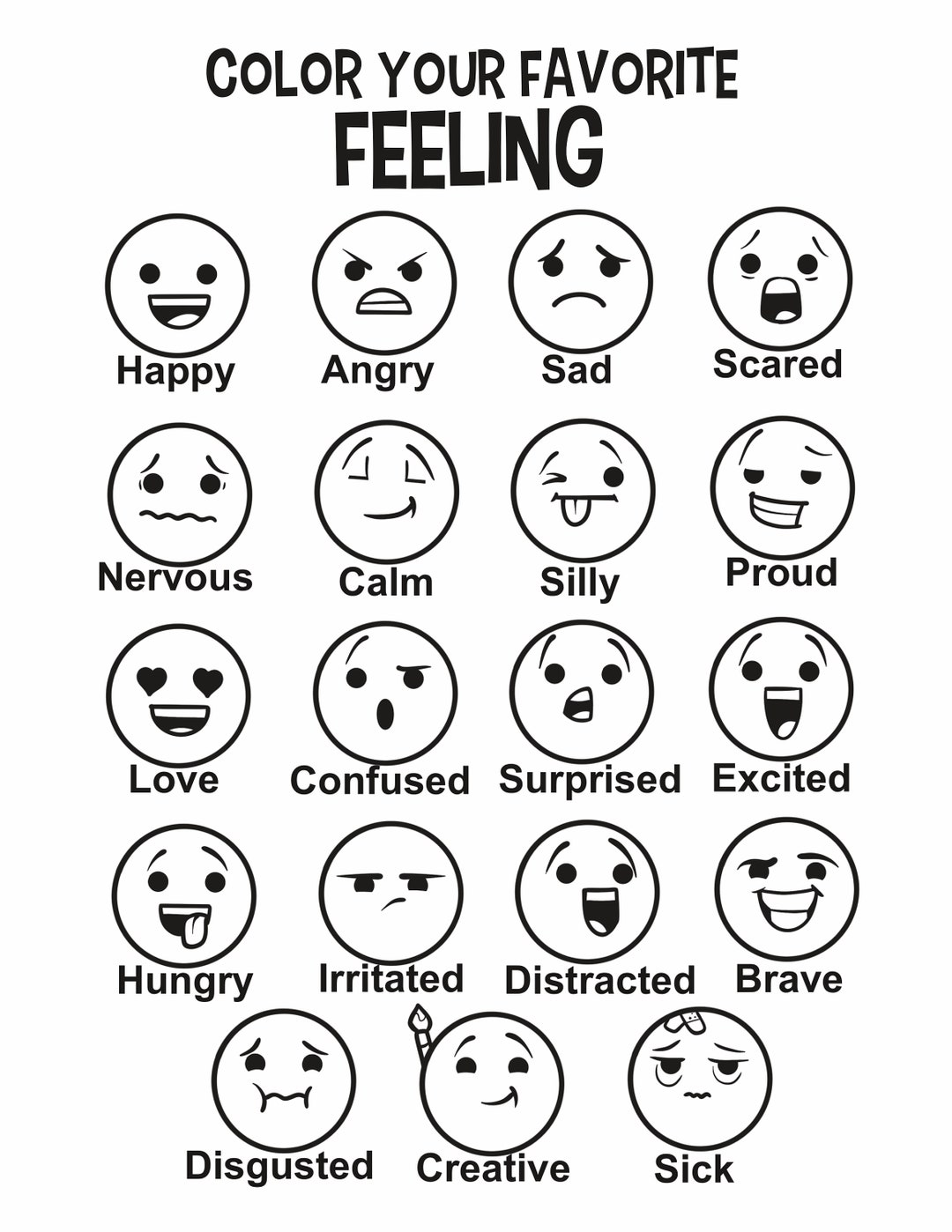 Feelings Chart children s Mental Health printable Counseling Activities
