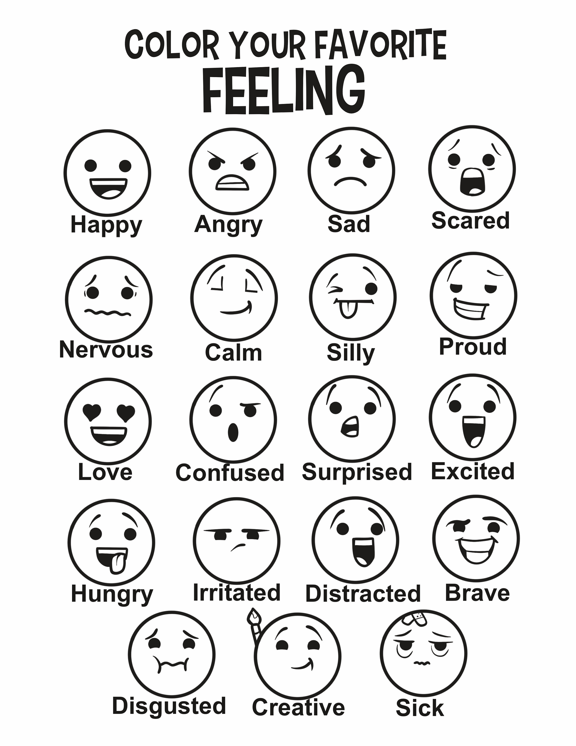 Feelings Chart/children's Mental Health/printable Counseling Activities