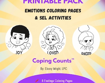 Kids Feelings Coloring Pages | Emotions SEL Activities, Coping Skills Worksheets (PDF)