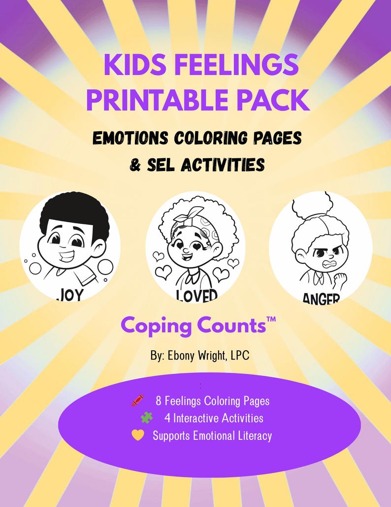 Kids Feelings Coloring Pages | Emotions SEL Activities, Coping Skills ...
