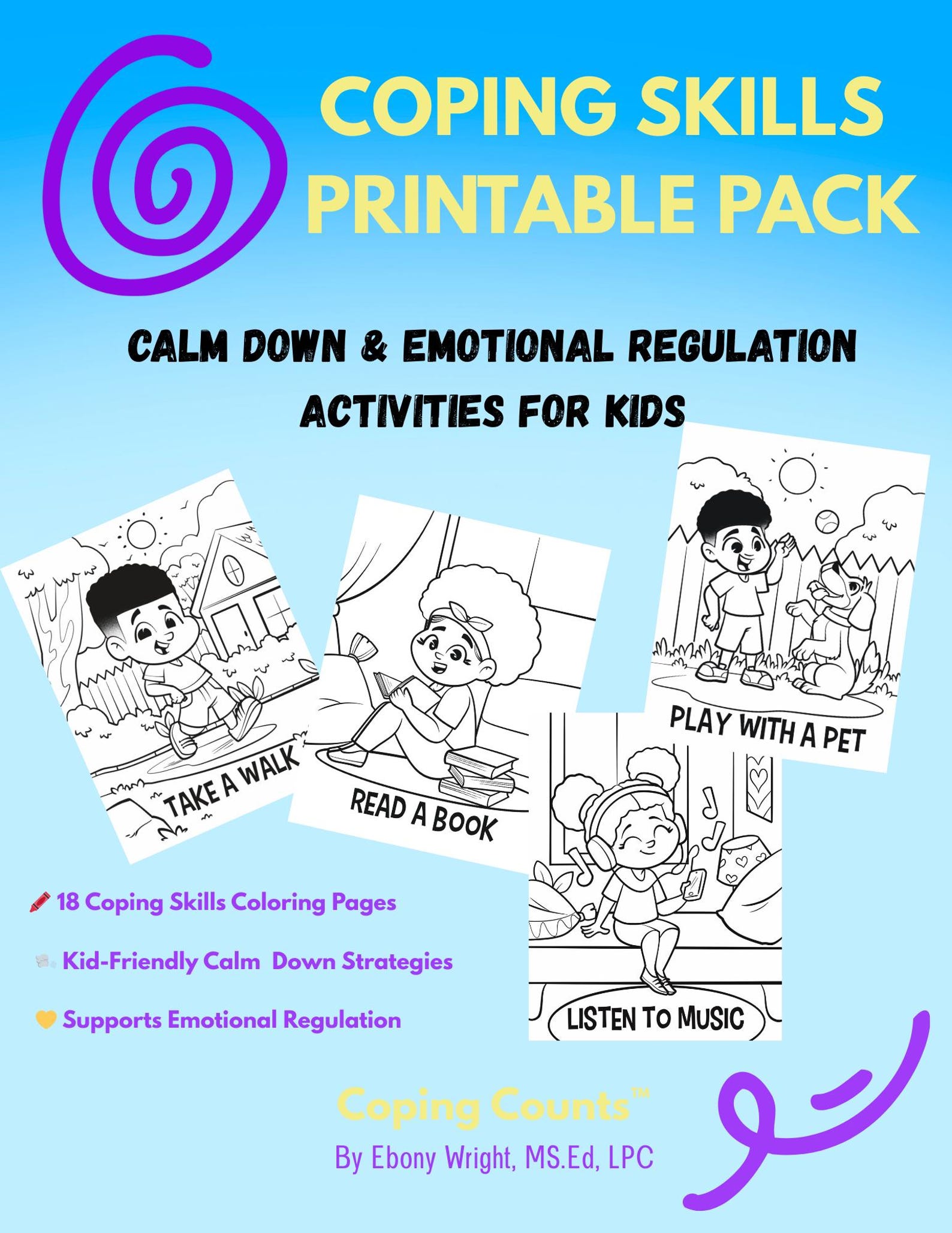 Coping Skills Coloring Pages | Calm Down Activities for Kids (PDF) - Etsy