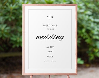 Wedding Welcome Sign Template, Printable Wedding Welcome, Bridal Shower Sign, Editable Template, Monogram & Border