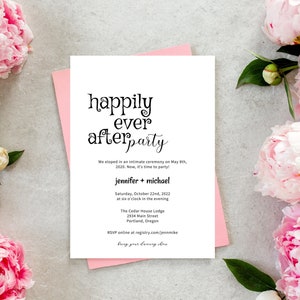 Happily Ever After Party invitation template, nothing fancy just love, 5&quot;x7&quot;, reception invite, elopement, micro wedding, #001-219AP