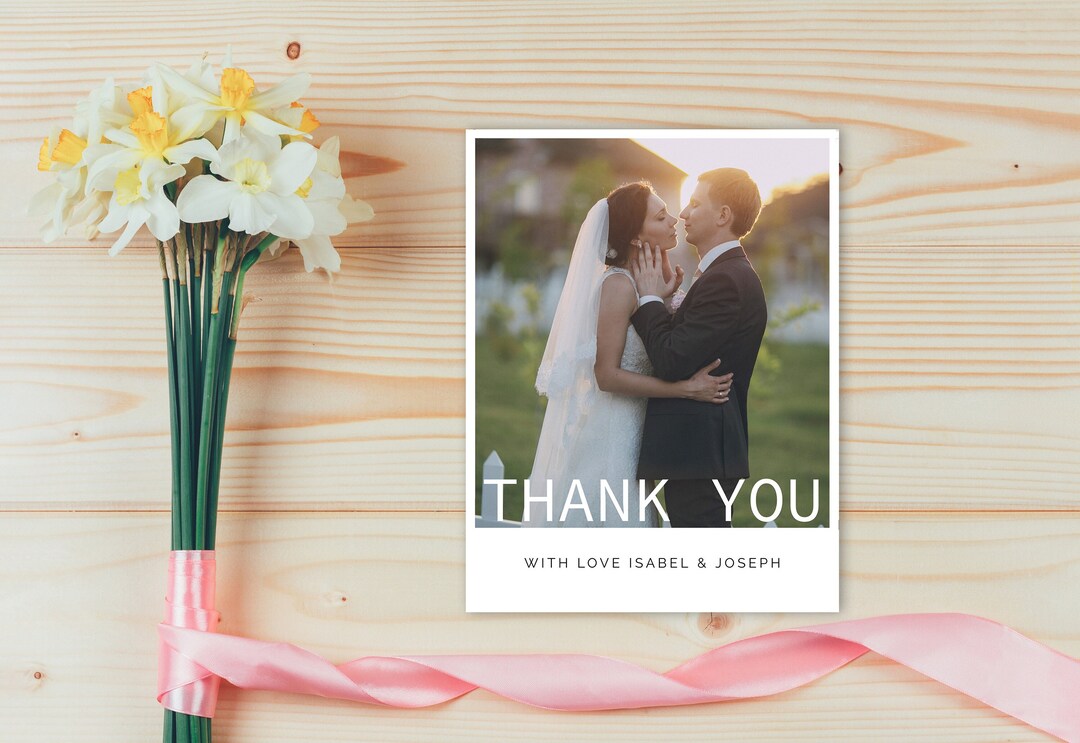Minimalist Wedding Photo Thank You Card Template Simple Modern Bold ...