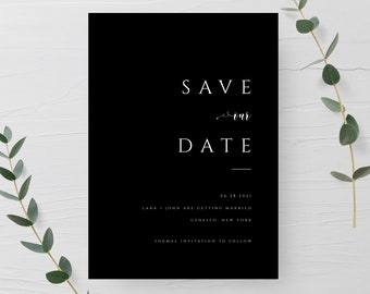 Elegant Save the Date Template Black Download and white Save the Date Modern Simple Save the Date Card Templett