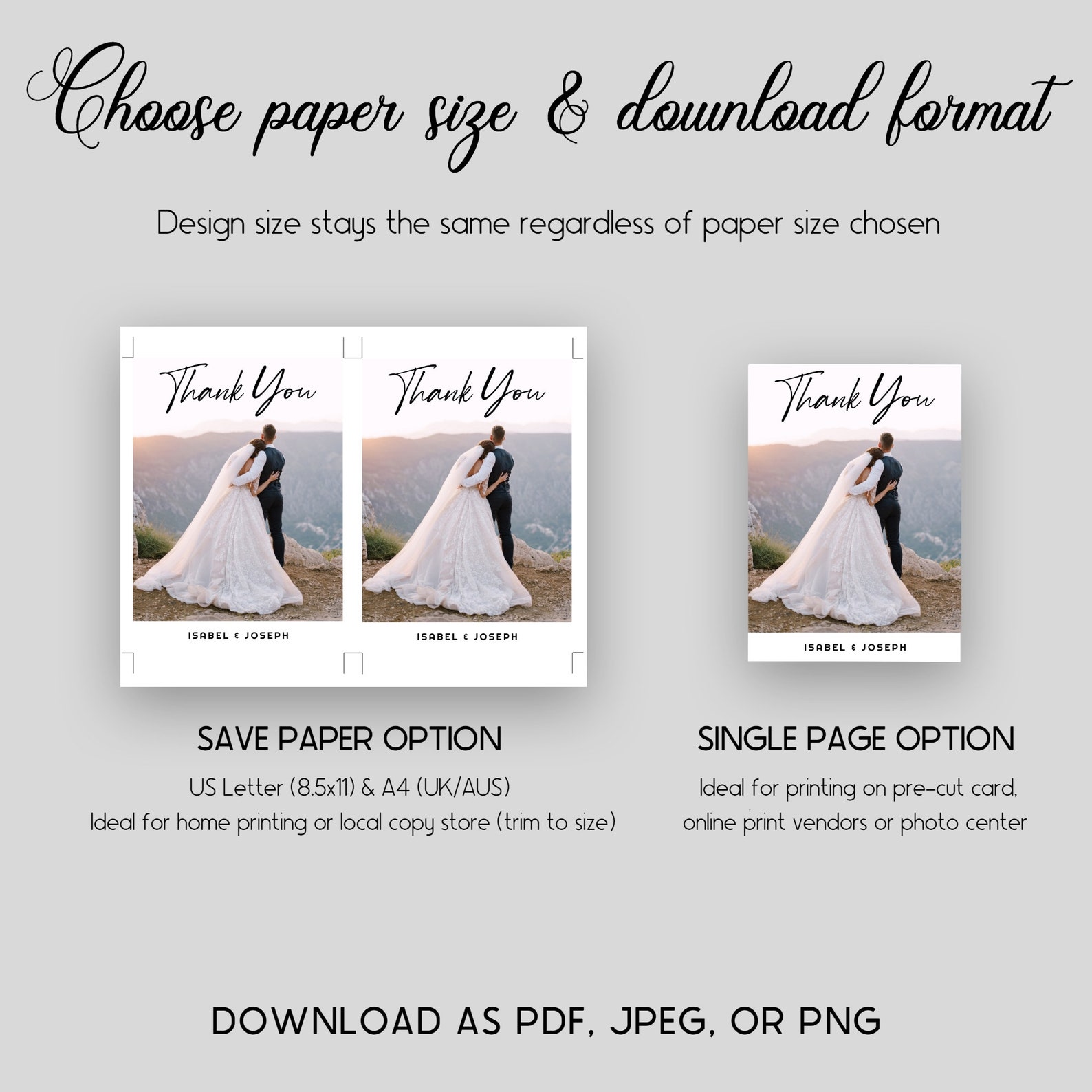 Modern Wedding Photo Thank You Card Template Minimalist Photo - Etsy