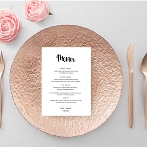 Minimal Wedding Menu Template,Modern Wedding Menu, Printable Wedding Menu, Minimalist Menu Template, INSTANT DOWNLOAD