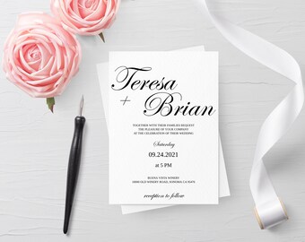 Minimalist Wedding Invitation Template, 100% Editable Wedding Invites Template, Instant Download, Printable, Templett