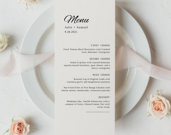 Wedding Menu Template, Wedding Table Menu Printable, Templett, Fully Editable, instant download, Wedding Dinner Menu Card