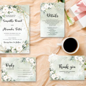 Wedding Invitation Suite, Wildflower Wedding Invitation, Printable Wedding Invite, Instant Download, Edit with TEMPLETT,