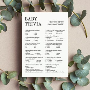 Baby Shower Trivia Game, Baby Trivia Game, Minimalist Baby Shower, Editable Template,Gender Neutral, Instant, Templett, 5x7