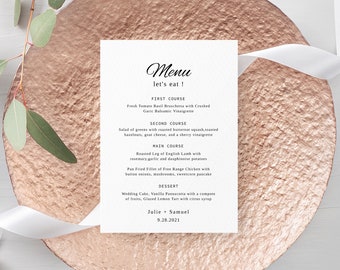 Wedding Menu Template, Wedding Table Menu Printable, Templett, Fully Editable, Wedding Dinner Menu Card, instant download