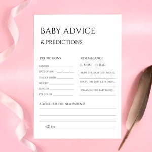 Prédictions de bébé et carte de conseils, jeu de baby shower minimaliste imprimable, conseils de bricolage pour bébé, modifiable, TÉLÉCHARGEMENT IMMÉDIAT, Templett