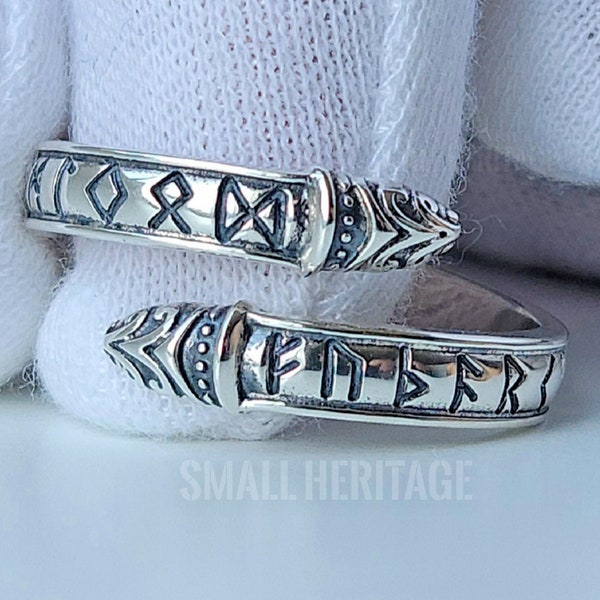 925 Sterling Silver Viking Dragon Ring Adjustable Resizable Norse Rune Amulet Gift Box