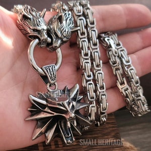 Witcher Necklace Wolf Head Stainless Steel Large Heavy Pendant Big Chain Viking