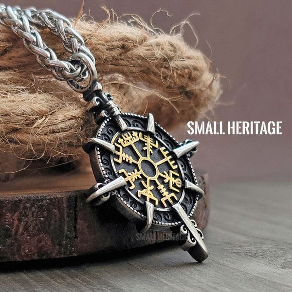 Viking Vegvisir Compass Necklace Stainless Steel Pendant Chain Amulet Men Women
