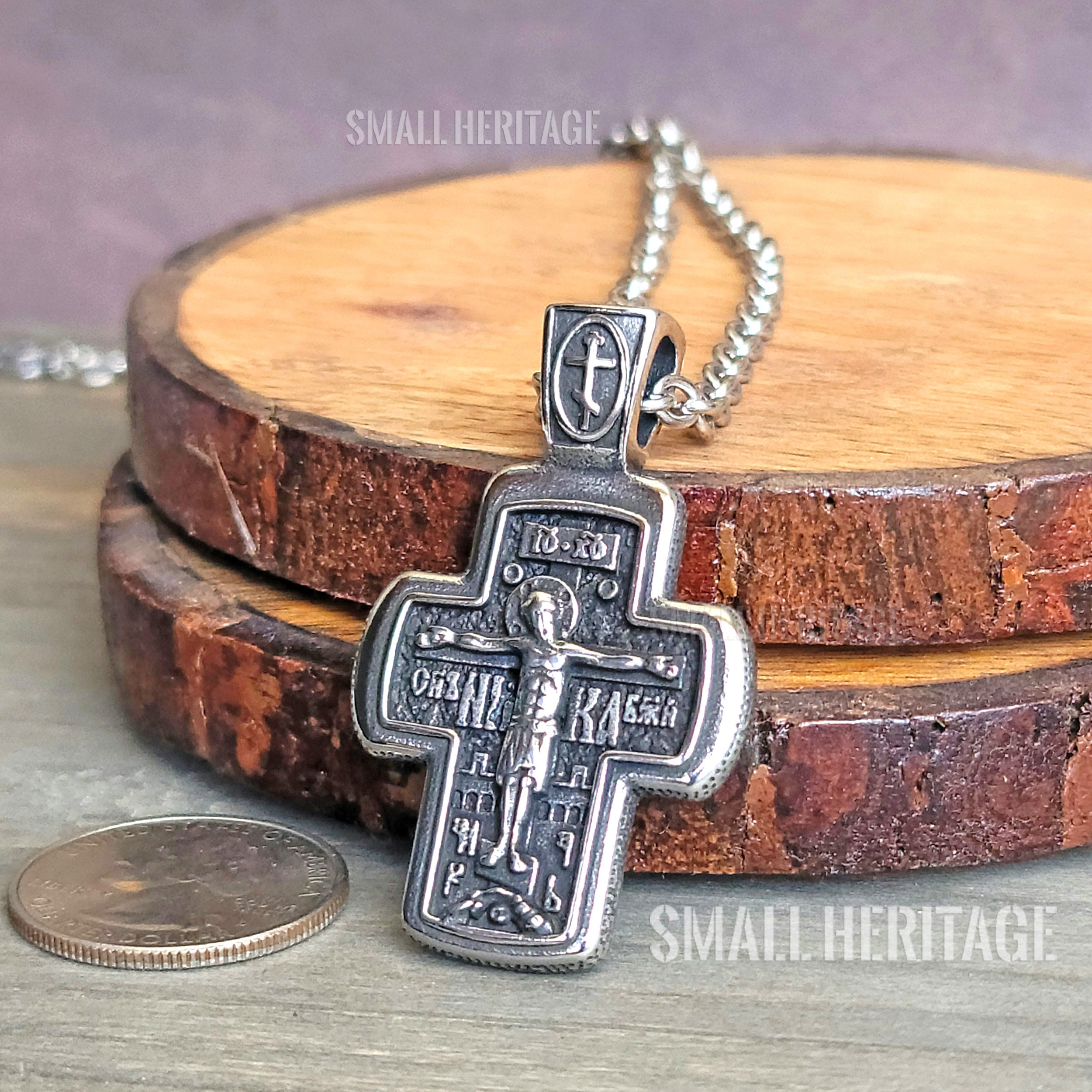 Stainless Steel Orthodox Cross Necklace Slavic Pendant Eastern Etsy