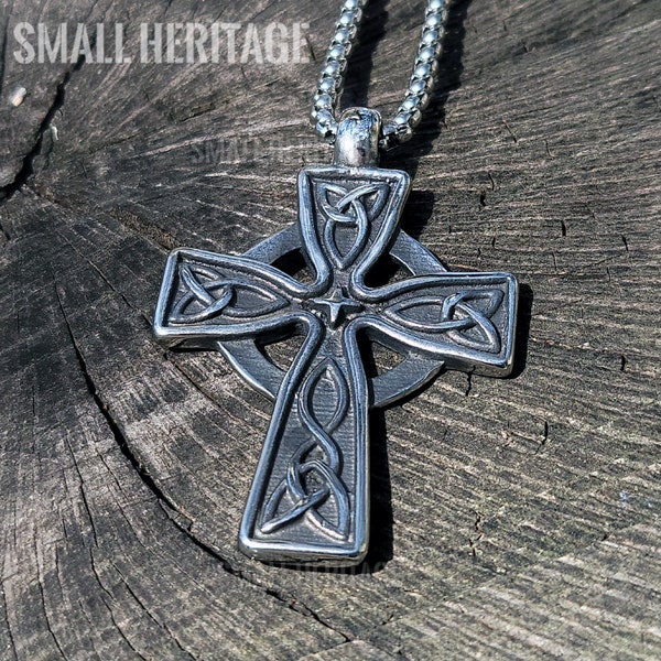 Handmade Irish Celtic Knot Cross Pendant Necklace - Stainless Steel For Men Women