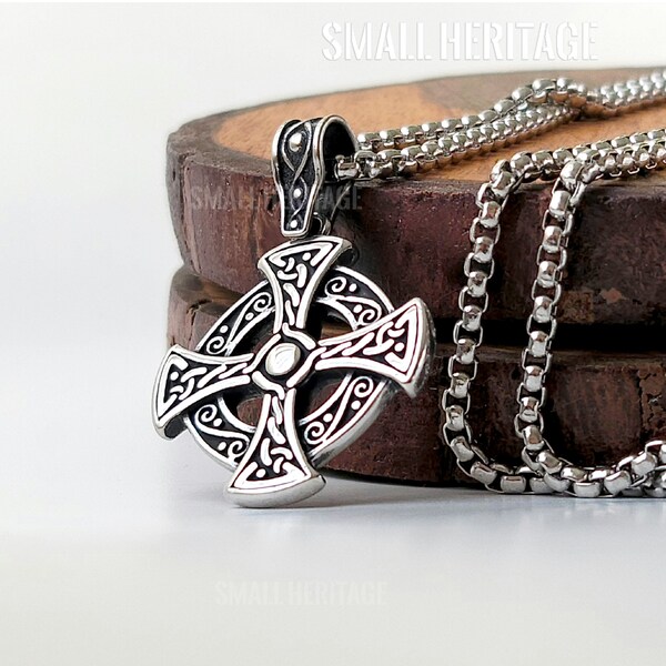 Viking Celtic Pendant Stainless Steel Necklace Norse Cross Amulet Men
