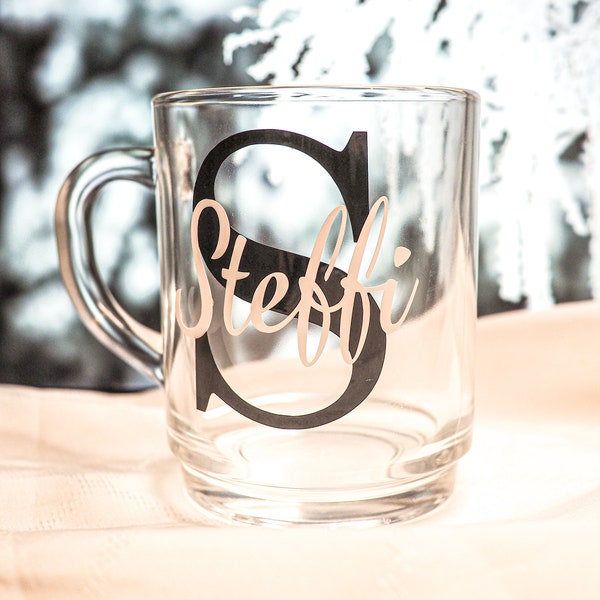 Personalisierte Teetasse / Kaffeetasse aus Glas mit deinem Wunschnamen