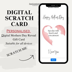 Carte à gratter numérique personnalisée pour la fête des mères, carte à gratter unique, carte unique pour la fête des mères, mobile/ordinateur portable/tablette
