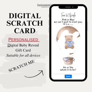 Carte à gratter numérique personnalisée, garçon ou fille ?, à personnaliser avec un nom ou un message, pour mobile, ordinateur portable ou tablette, pour garçon
