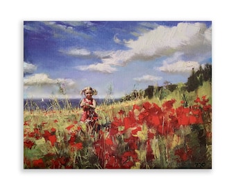 Summer Poppies Wall Art Prints Canvas Decoration for Living Room Bedroom Office Home Decorations (Size : 50x40cm)