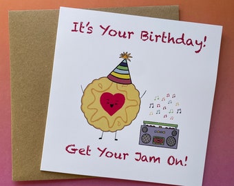 Jammy Biscuit birthday card, illustrated biscuit card, jammy dodger, funny card, birthday card, biscuit humour, party biscuits, pun card