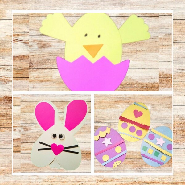 Easter Paper Crafts for Kids, Decorate Eggs, Easter Bunny Face, Hatching Chick, Set of 3