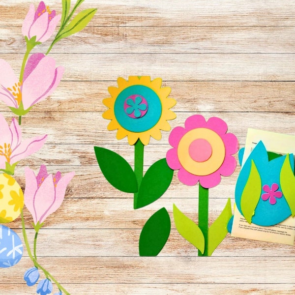 Spring Summer Flower Paper Craft Kit for Kids, DIY Garden Craft, Tulip, Poppies Child's Art Kit, Easy Activity for Young Children