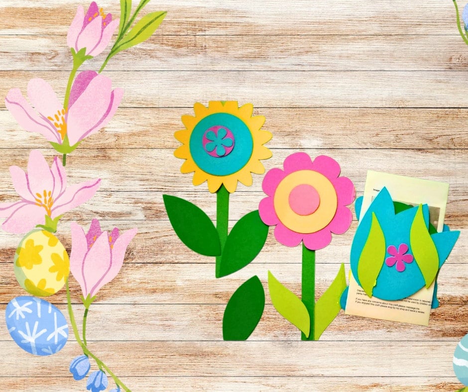 Flowers Set of 3 Paper Art Craft for Preschool, Toddler, Child Homeschool,  Daycare, Spring Bulletin Board 