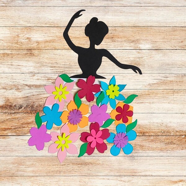 Girl Silhouette  Flower Dress Craft Kit for Kids, DIY Children's Bedroom Decor, Whimsical Floral Dress,Delicate Paper Blooms