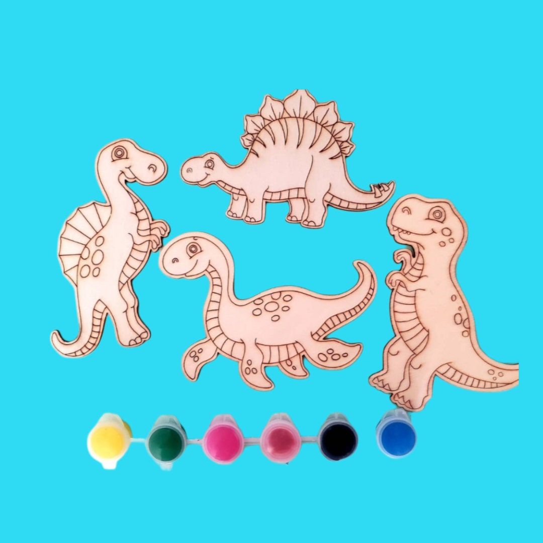 Wooden Dinosaur Paint Set, Kids Paint Set, Wood Dinosaurs to Paint