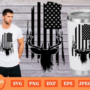 Deer and USA Flag SVG, Patriotic Distressed American Flag SVG, Deer Hunting Svg, Deer Svg, Buck Silhouette, Gift for Deer Hunter, Cricut Cut