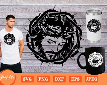 Jesus SVG, Crown of Thorns Svg,  Religious Clip Art, Christian Digital Download,  Graphics Cut Files Jesus Face PNG, Calvary Svg