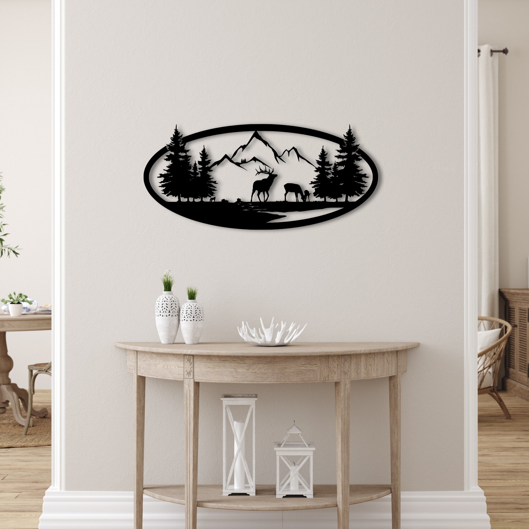 Elk Railing Scene Elk Mountain Scene SVG, Elk Family, Oval Framed Elk Art Cut File for ...