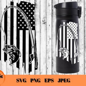 Amerikanskt abborrfiske, fisk och flagga SVG, nödställd amerikansk flagga och abborrfisk, krokad fisk SVG, present till fiskare, sportfiskare Cricut Fish Project