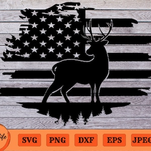 Deer and Flag SVG Patriotic Png Distressed American Flag SVG, Deer Hunting SVG Digital Download, Cut File, Great Gift for any Hunter