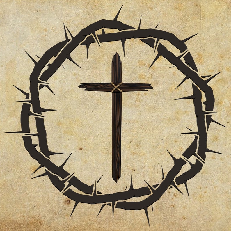 Cross and Crown of Thorns Printable PNG File Distressed - Etsy