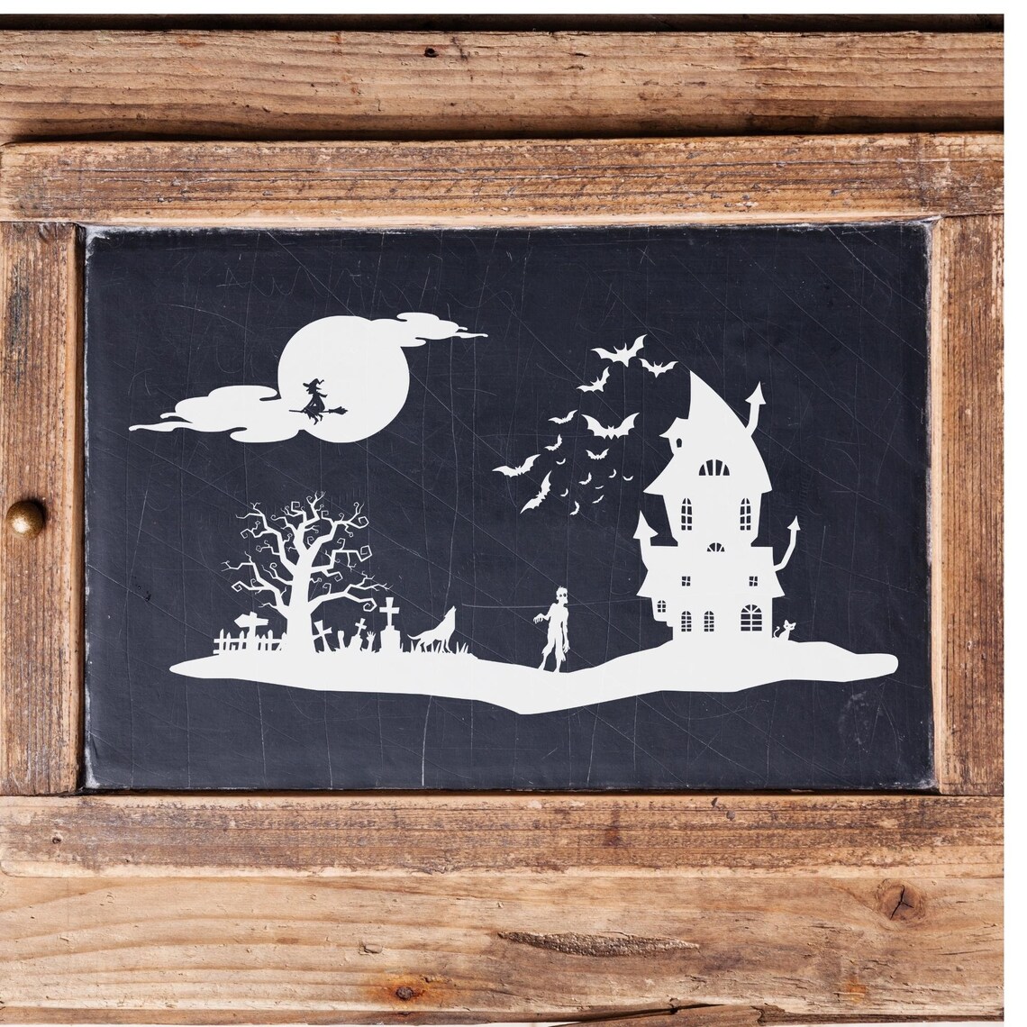 Haunted Landscape Designs Reference: Haunted Landscape Halloween Scene Svg Walking Zombie And Witch In