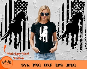 Horse and American Flag SVG, Horse SVG, Distressed Flag and Horse, Horse Silhouette Svg, Mustang Svg, Running Horse Trotting, Patriotic Flag
