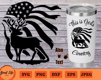 God's Country Deer and Flag SVG, Distressed American Flag, Deer Hunting Svg, Deer Svg, US Flag Svg, Patriotic, gift for Hunter, Hunter Svg