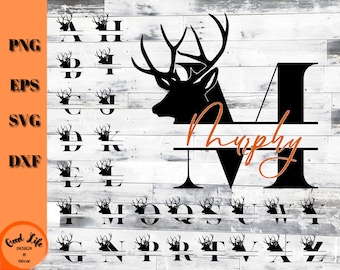 Deer Head Alphabet Name Frame, Split Monogram Family Name Frame, Split Letter Frames with Deer Silhouette, Letter Font, Letter Cut File
