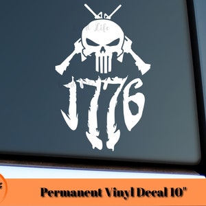 1776 2nd Amendment Punisher Skull Window Decal for Car or Truck, Second Amendment 10" Permanent Adhesive Vinyl Decal, Gift for Patriot