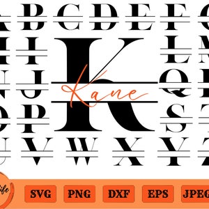 Marco de nombre alfabético, SVG de familia, SVG de monograma dividido, marcos de nombre de familia divididos, letras SVG elegantes, archivos de corte de marco de nombre, SVG de letras divididas