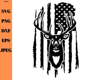 Deer and Flag SVG, Deer Hunting Cut File, Gift for Hunter, Deer Clip Art, Amercian Flag Digital Download Cricut Vector Graphic Hunting Decor